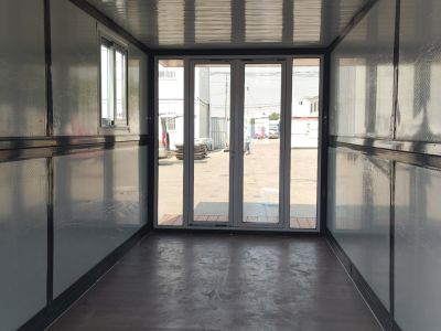 Бытовка складная быстросборная с навесом и стеклянным фасадом. 6850х2480х2560мм. Утепление 75мм., (артикул 6799)
